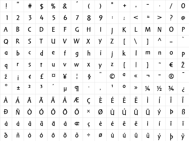 Markin LT Regular Regular  glyph index