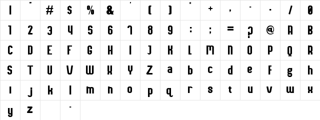 Romusha Regular  glyph index