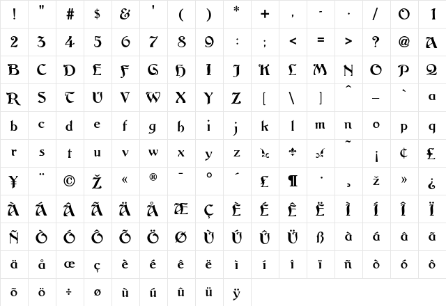 Argos Regular  glyph index