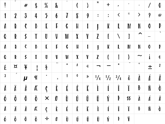CaribbeanITC TT Roman  glyph index