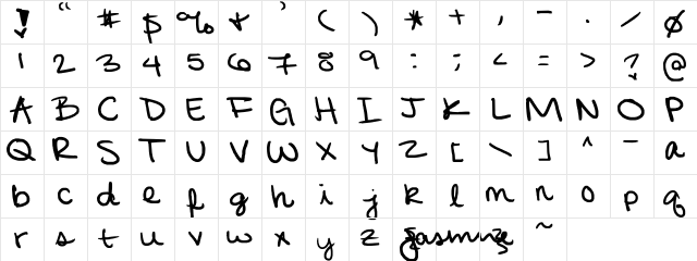 Jasmine Print Regular  glyph index