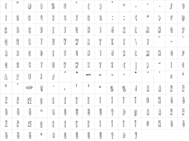Creepy Crawlers 3D Regular  glyph index