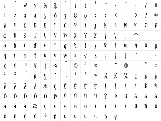 Alleycat Bop ICG Regular  glyph index