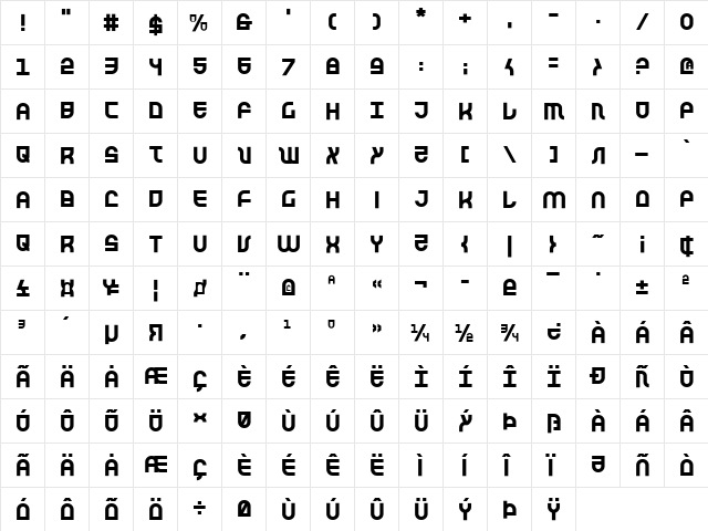 Trek Trooper Regular  glyph index