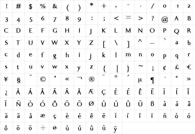 Ela Sans Bold Regular  glyph index