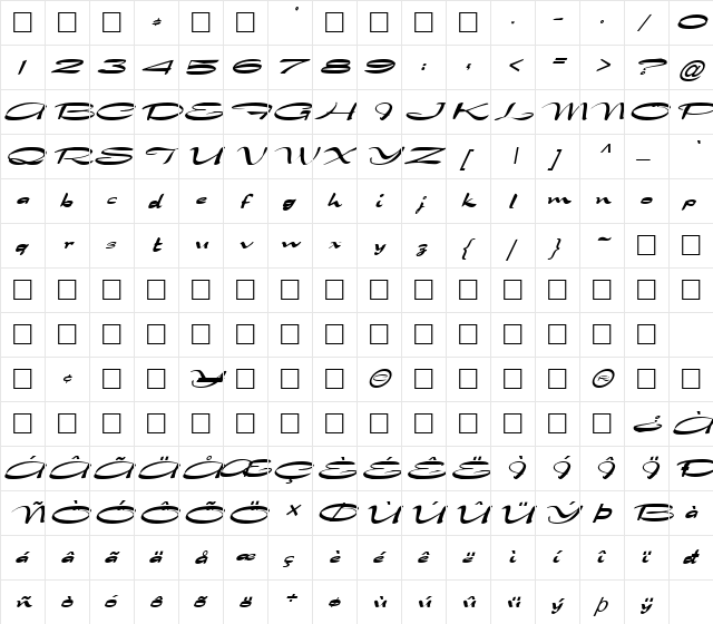 FZ JAZZY 30 ITALIC Normal  glyph index