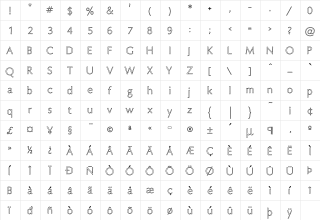 Oxford Ho Regular  glyph index
