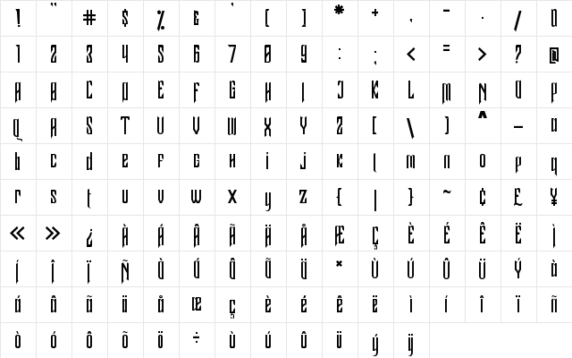 Samhock Regular  glyph index
