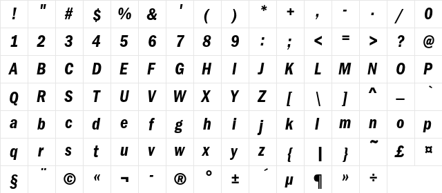 FranklinGothicDemiCondC Italic  glyph index