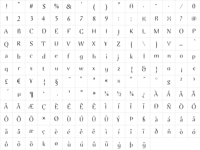 Ellipse ITC Regular  glyph index