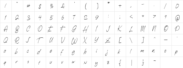 Kaeliwritten DEMO Regular  glyph index