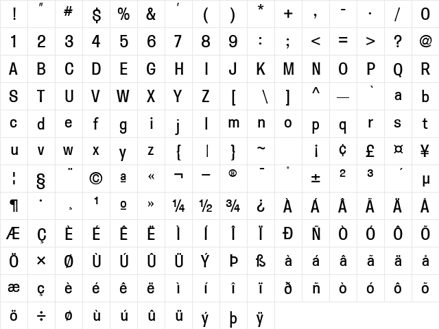 RelaxedFit Regular  glyph index