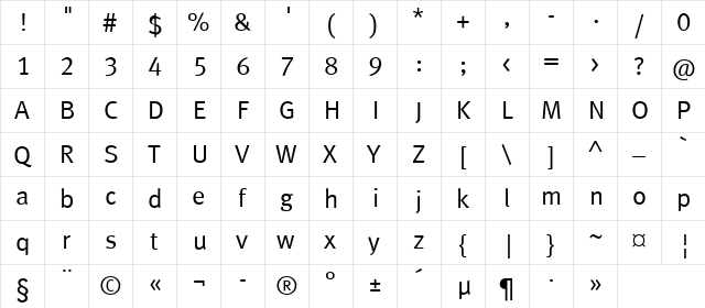 MetaNormalLFC Regular  glyph index
