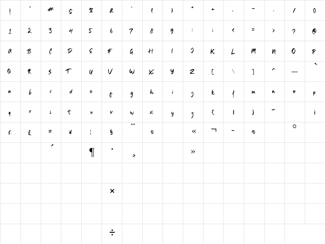 Bridgestorm Regular  glyph index
