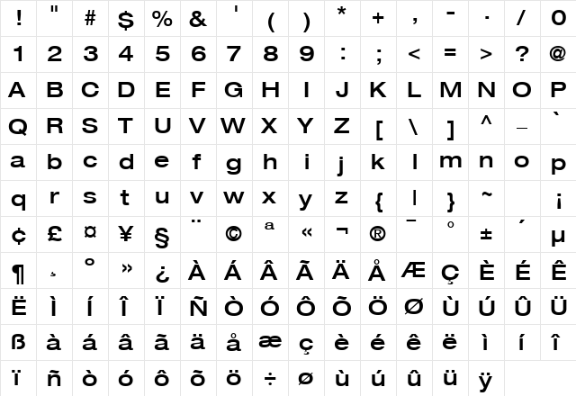HeaveneticaExtd6 MedSH  glyph index