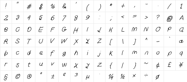 Curly Kue SBdIta  glyph index