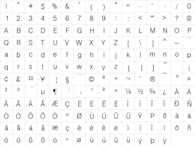 URWAccidaliaBucTUltLig Regular  glyph index