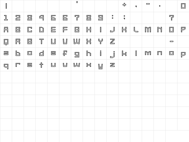 Super G-Type 2 Regular  glyph index