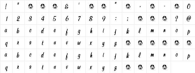 Tumbin Dice Regular  glyph index