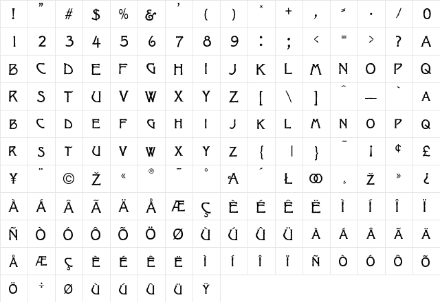 Jagged Light  glyph index