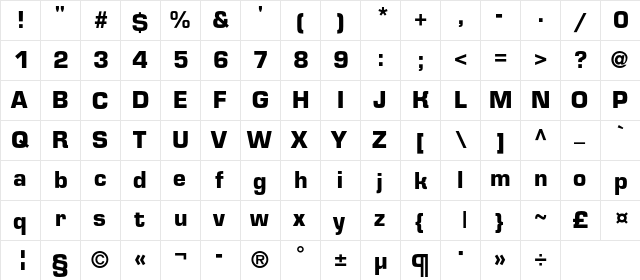 EurofontC Bold  glyph index