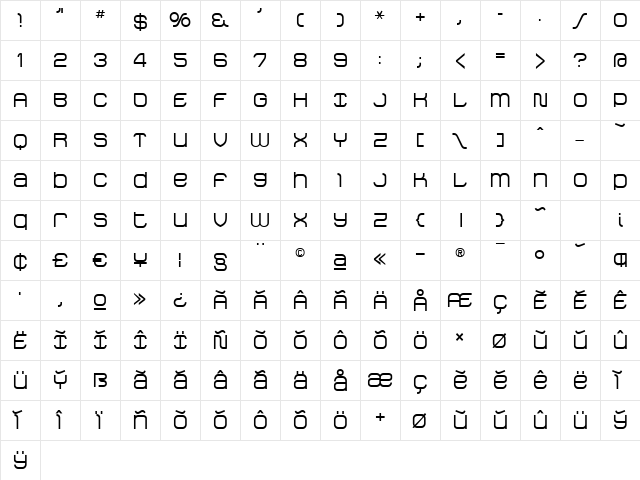 StakBold Regular  glyph index