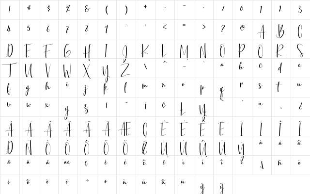 Basyar Jalai Regular  glyph index