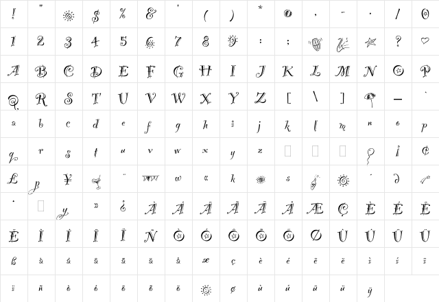 Party Plain  glyph index