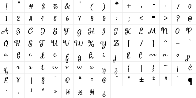 Maya Regular  glyph index