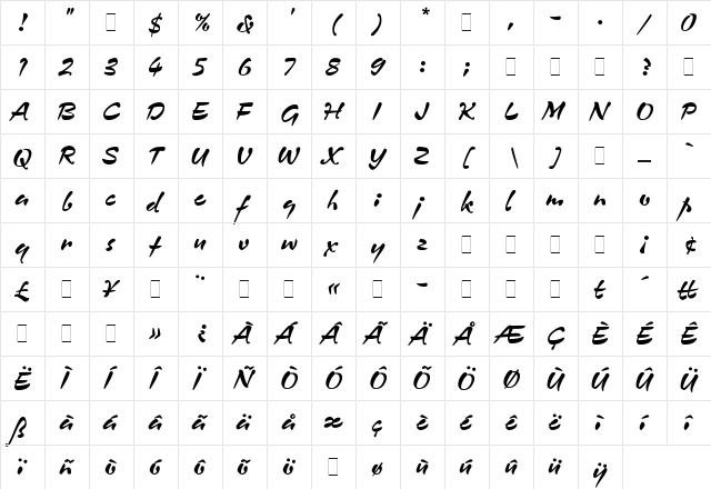 Zennor Regular  glyph index