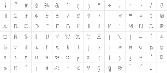 Sailor Hollow Regular  glyph index