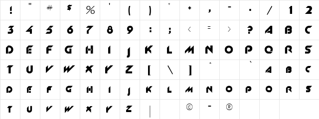 ROSSALYN Regular  glyph index