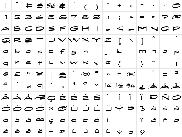 Graphite AT Wide Black Regular  glyph index