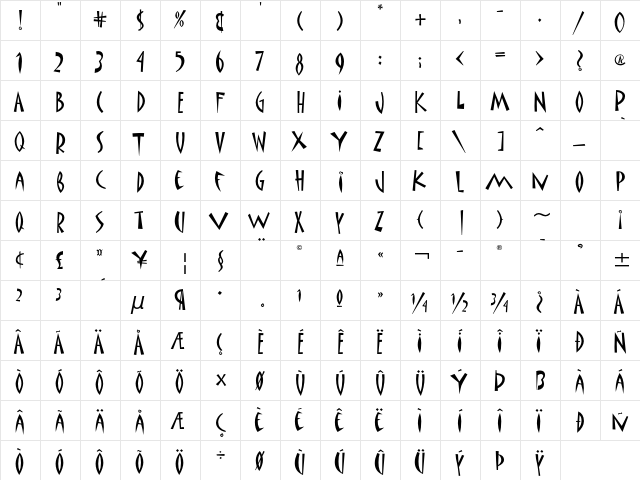 Matisse ITC Std Regular  glyph index