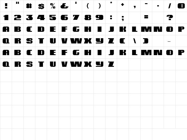 GE Buttress Heavy Caps Regular  glyph index