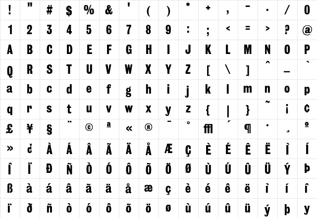 BureauGrotesque-ThreeSeven Medium  glyph index