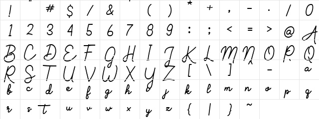 Aluria Regular  glyph index