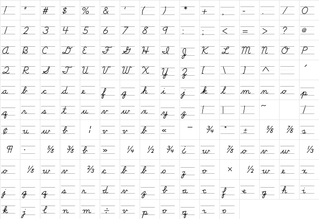 DN Cursive with Rules Regular  glyph index