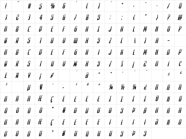 Dark Dominion Halftone Italic Italic  glyph index