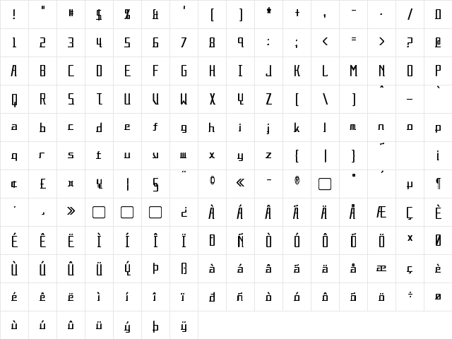 Alternation Condensed Regular  glyph index