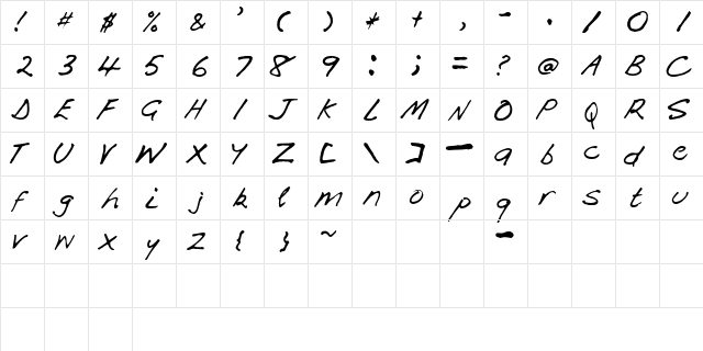 Handi Regular  glyph index