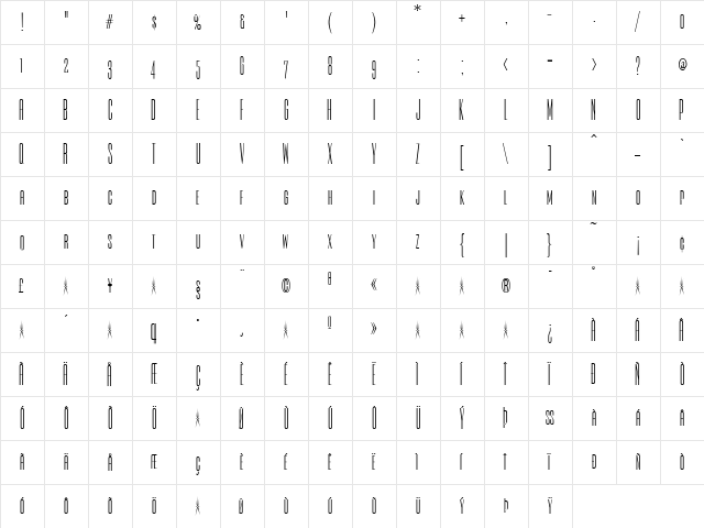 Empire Regular  glyph index