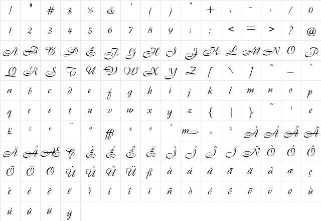OPTIBrandenburg Medium  glyph index