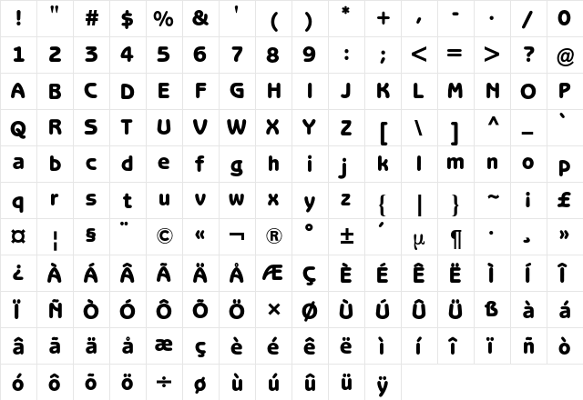 Benguiat Gothic BQ Regular  glyph index