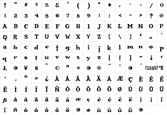 Bonehead Medium  glyph index