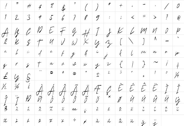 Amantory Regular  glyph index