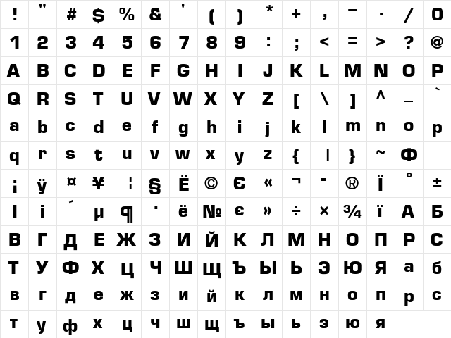 font144 Regular  glyph index