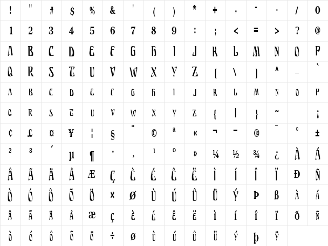 Billions Regular  glyph index