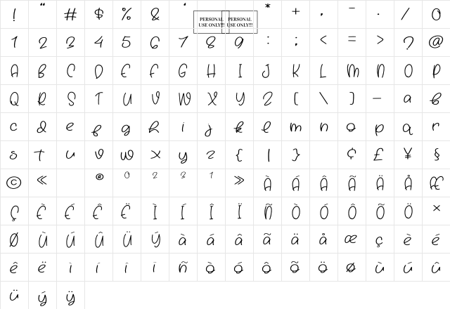Hello Snowy Regular  glyph index