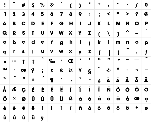 AvantGardeMdITC Bold  glyph index